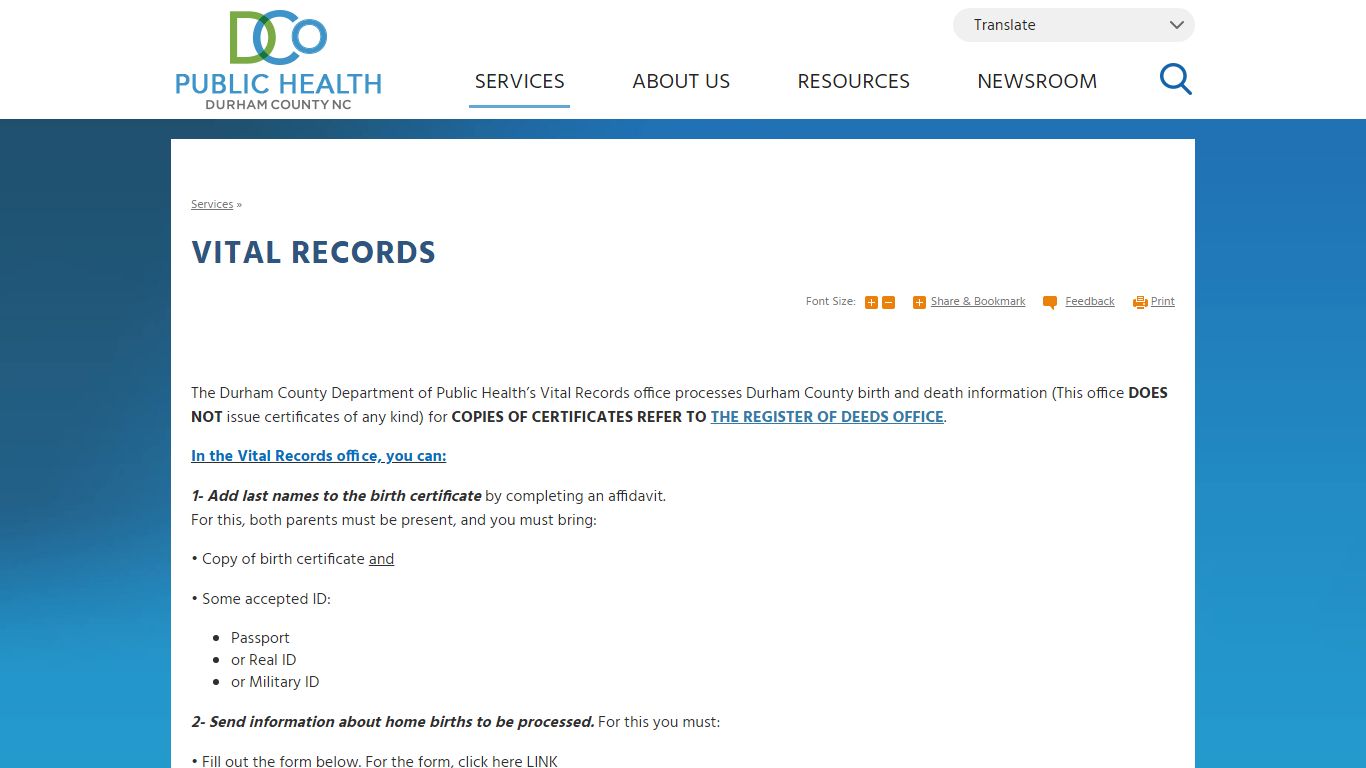 Vital Records | Durham County - NC - Public Health
