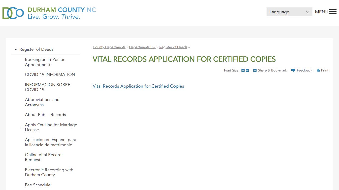 Vital Records Application for Certified Copies | Durham County