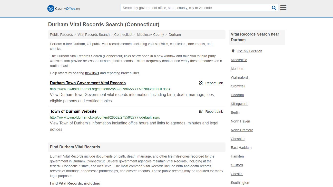 Vital Records Search - Durham, CT (Birth, Death, Marriage & Divorce ...